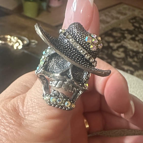 Other - Silver Skull Ring with Rhinestones